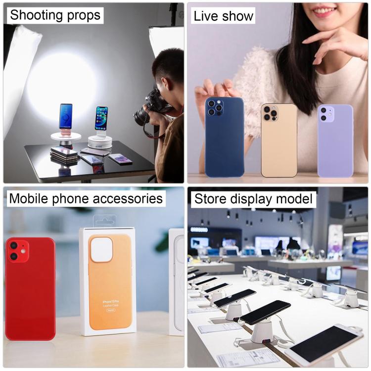 Phone dummy display models with rear camera, shown in multiple colors on a table