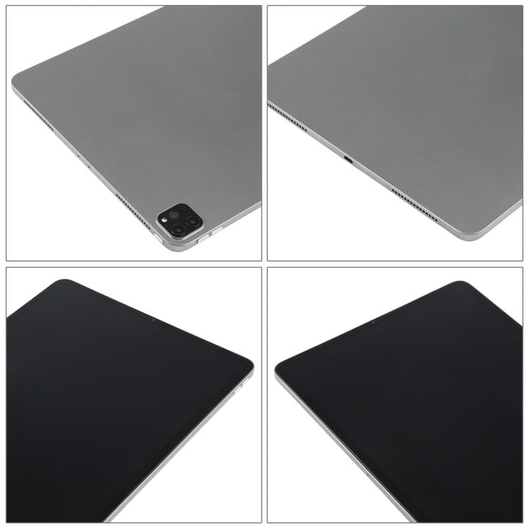 Tablet dummy display model close-ups of black front panel and grey back corners