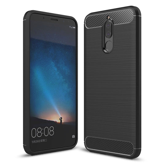 Black TPU phone back case with brushed carbon fiber texture and camera cutout