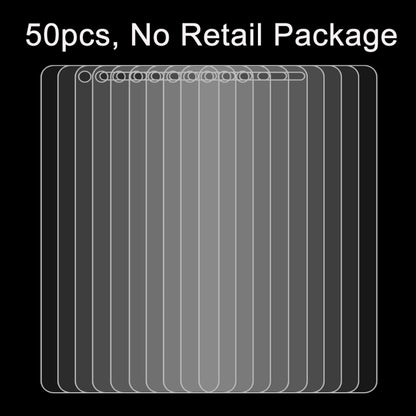 Set of clear tempered glass screen protectors, stacked in a protective film sheet pack
