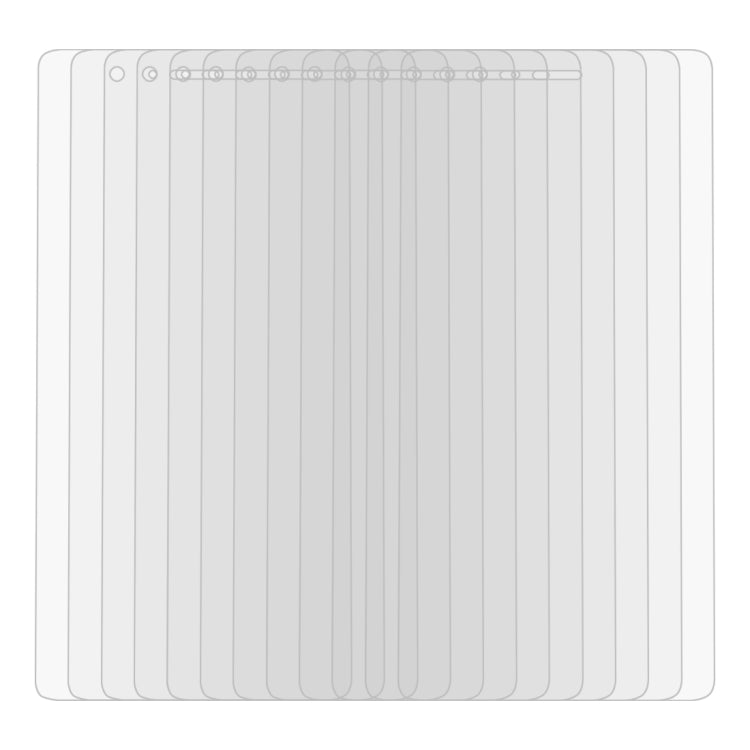 Set of clear tempered glass screen protectors, shown layered with rounded edges