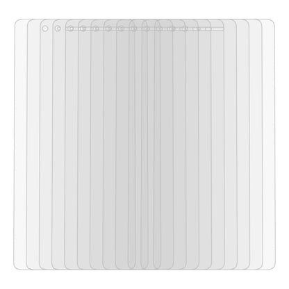 Set of clear tempered glass screen protectors, shown layered with rounded edges