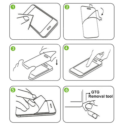 Tempered glass screen protector installation steps diagrams, alignment and removal tool
