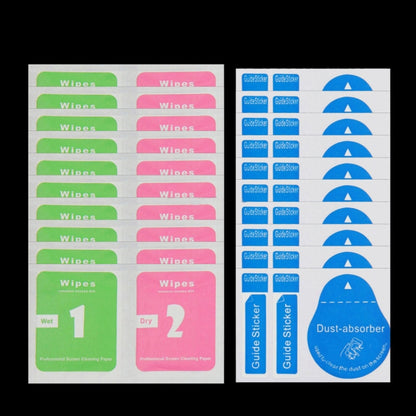 Set of cleaning wipes and dust-absorber stickers for tempered glass screen protector