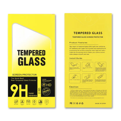 Tempered glass screen protector package with HD and 9H hardness details