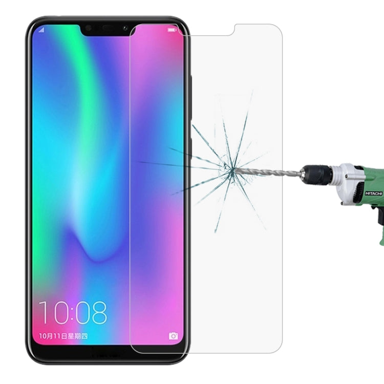 Tempered glass screen protector with curved clear panel for Honor 8C, phone front view