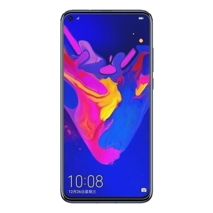 Tempered glass screen protector film applied on a dark blue smartphone front
