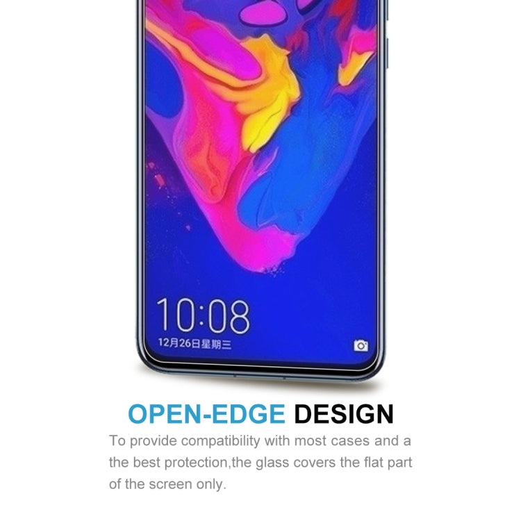 Tempered glass screen protector film on smartphone screen with open-edge compatibility
