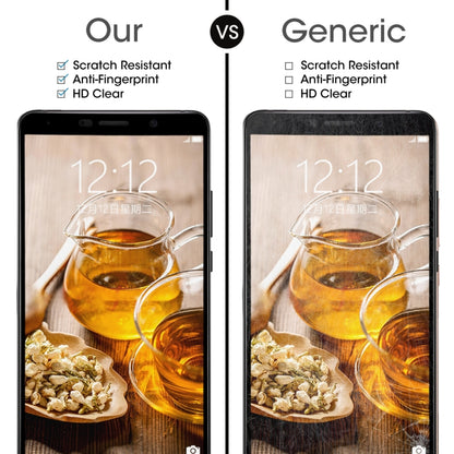 Tempered glass screen protector for Mate 10 shown side-by-side on smartphones