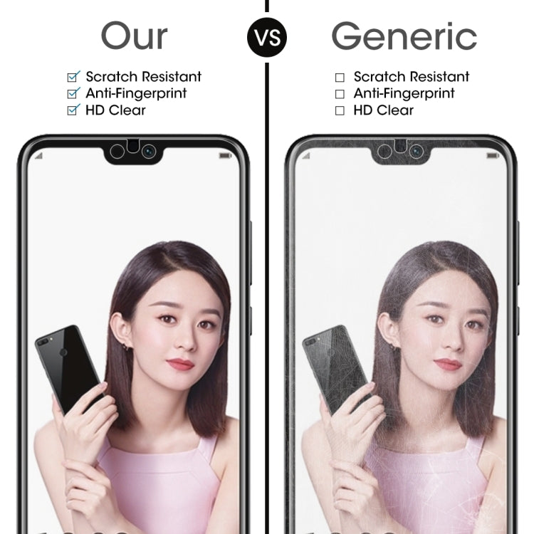 Tempered glass screen protector set for Honor 9i, shown side-by-side comparison