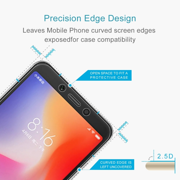 Curved 2.5D tempered glass screen protector with cutouts for Redmi 6