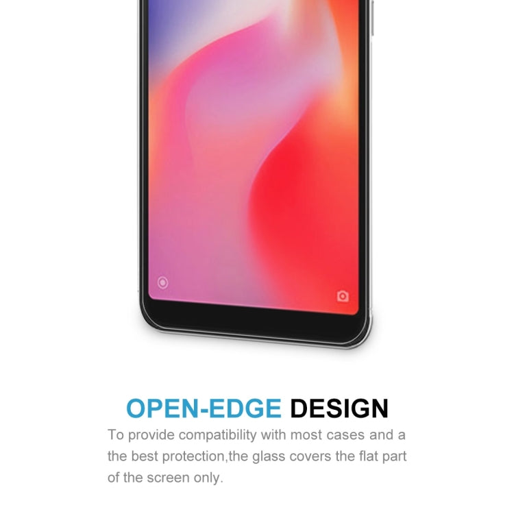 Open-edge design tempered glass screen protector for Redmi 6, covers flat screen