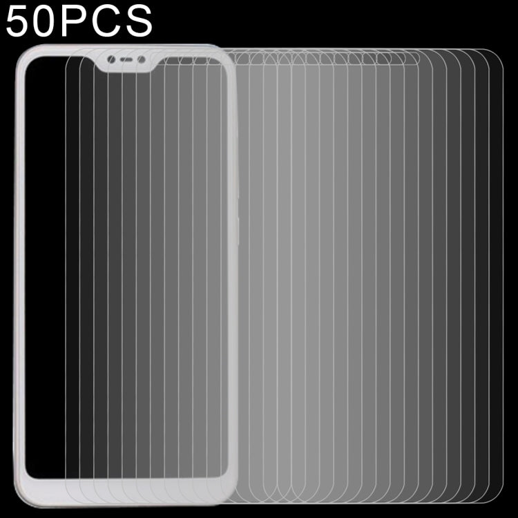 Tempered glass screen protector film set with clear 2.5D curved edges, 50 pack