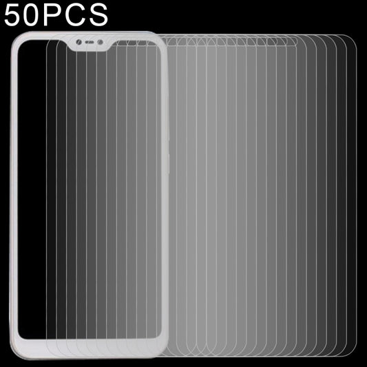 Tempered glass screen protector film set with clear 2.5D curved edges, 50 pack