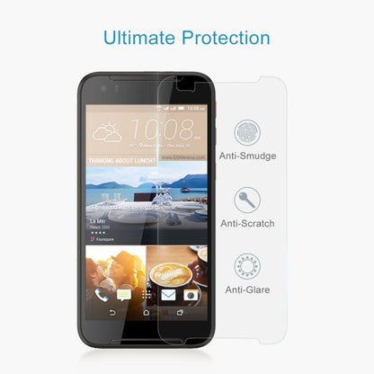 Tempered glass screen protector on smartphone front with anti-scratch anti-glare icons