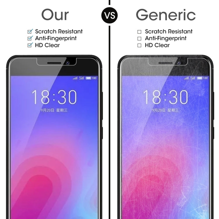 Tempered glass screen protector film compared to generic, shown on two phones
