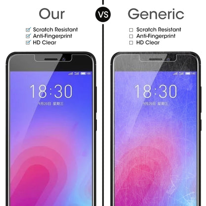 Tempered glass screen protector film compared to generic, shown on two phones
