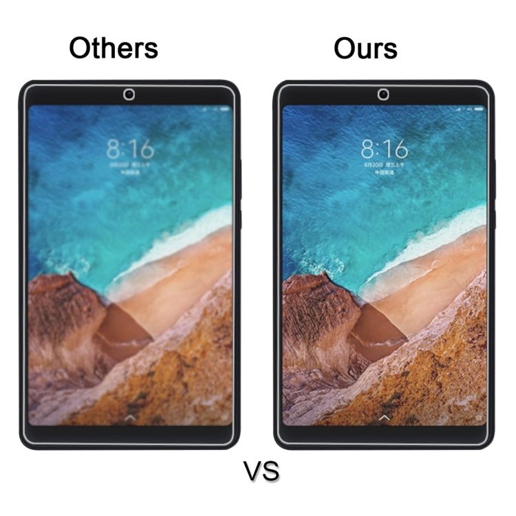 Tablet screen protector comparison showing clearer view with 'Ours' design