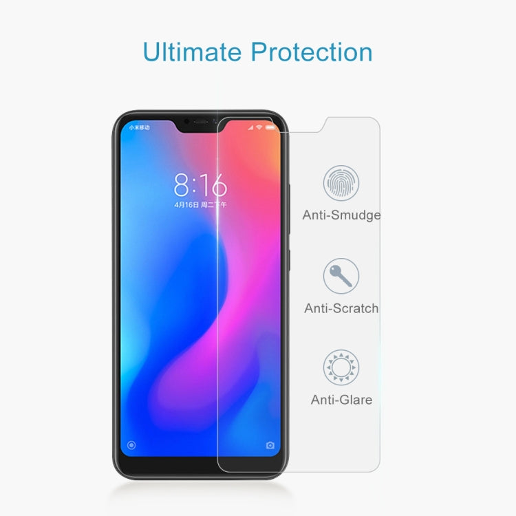 Tempered glass screen protector with anti-smudge, anti-scratch, and anti-glare protection icons