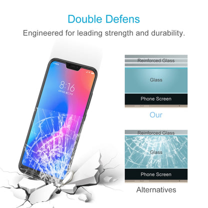 Tempered glass screen protector with reinforced layers and impact-shield protection graphic