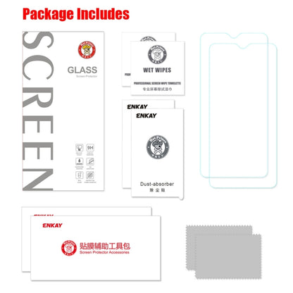 Screen protector kit package includes glass films, wet wipes, and dust absorber