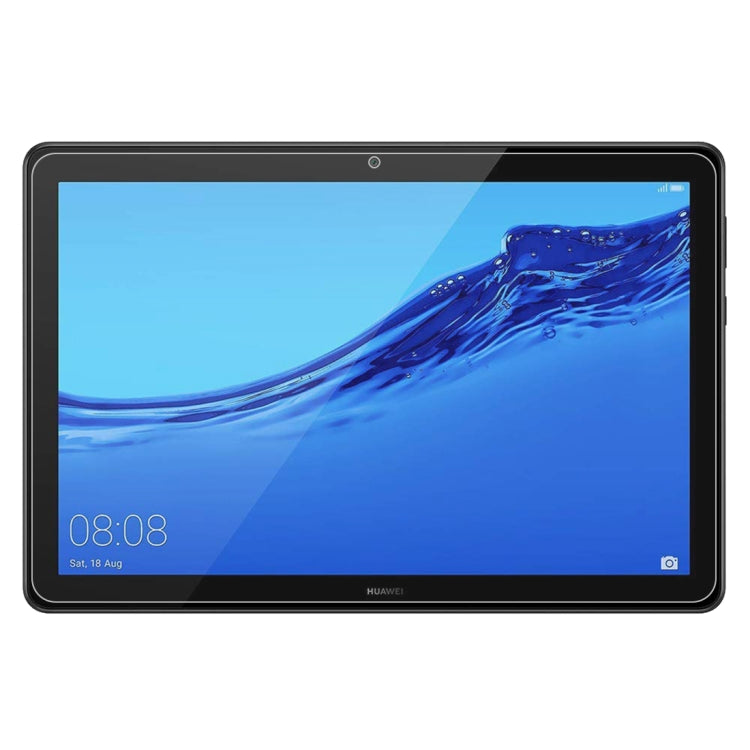 Tempered glass screen protector film on tablet screen, clear high-transparency