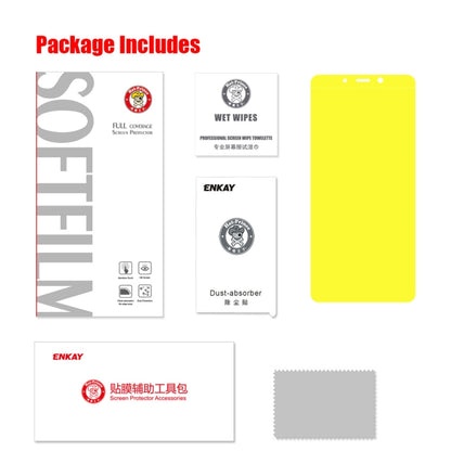 Package contents for ENKAY hydrogel screen protector set, includes cleaning items