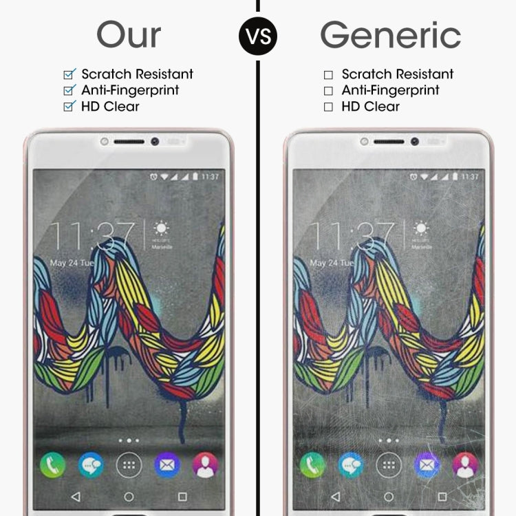 Tempered glass screen protector shown on smartphone display in side-by-side comparison