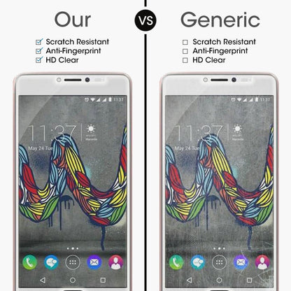 Tempered glass screen protector shown on smartphone display in side-by-side comparison