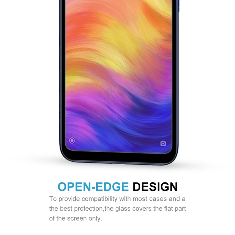 Tempered glass screen protector on phone front with open-edge design