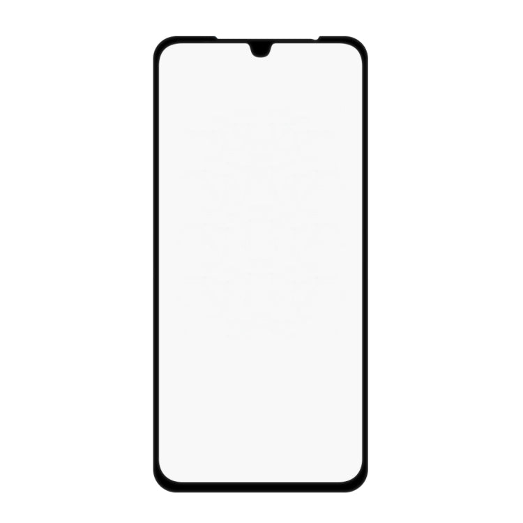 Tempered glass screen protector with black border, front view cutout for speaker and sensors