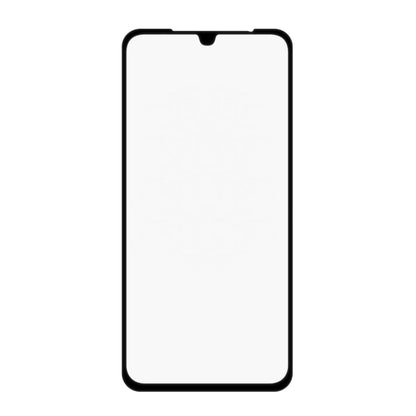 Tempered glass screen protector with black border, front view cutout for speaker and sensors