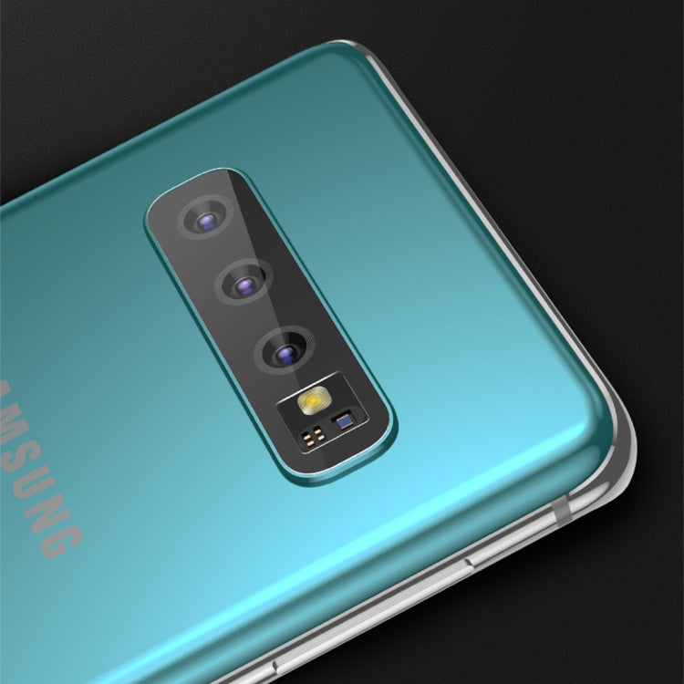 Transparent rear camera lens protector film covering triple-lens camera area