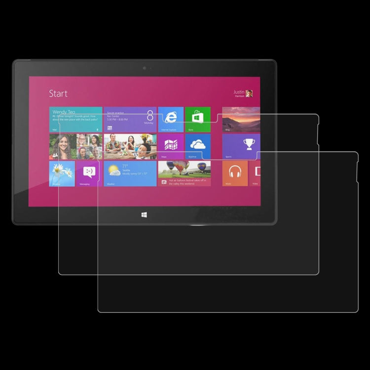 Textured screen protector film set for tablet, shown with protective layers over a display