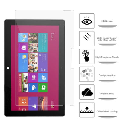 Tablet screen protector film with accessories and feature icons