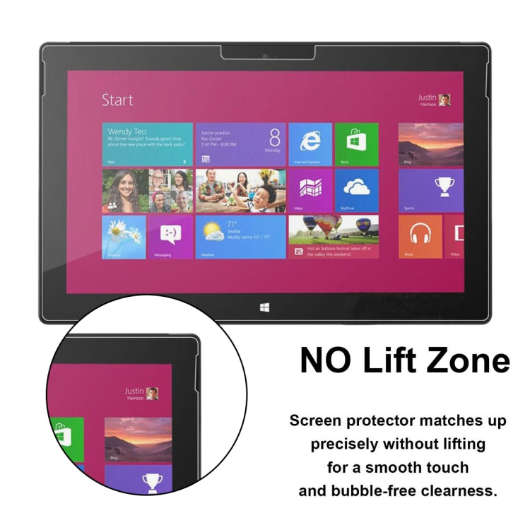 Tablet screen protector film with no-lift zone for smooth bubble-free touch