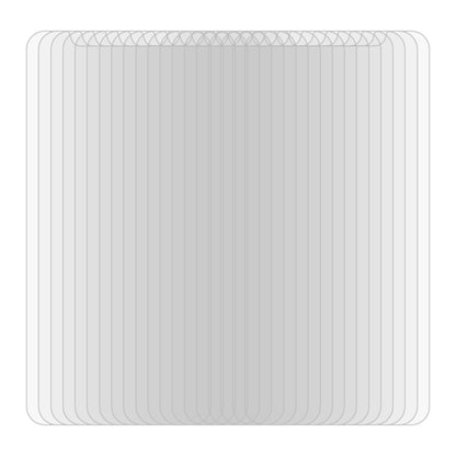 Stack of clear tempered glass screen protector films with rounded 2.5D edges