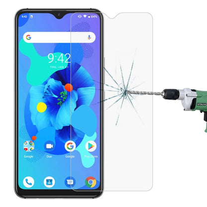 Tempered glass screen protector fitted to a smartphone screen, with impact damage pattern