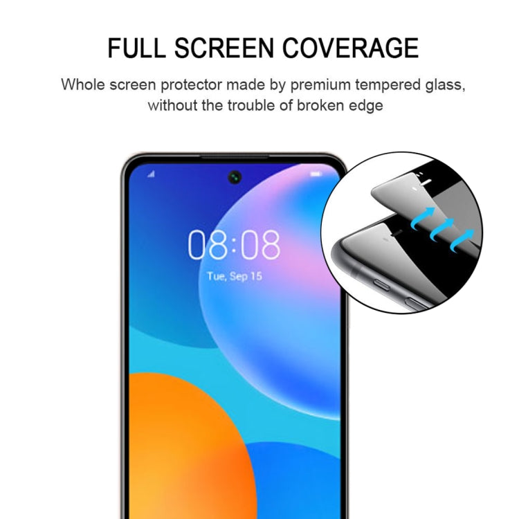 Tempered glass screen protector on smartphone screen with rounded-edge fit