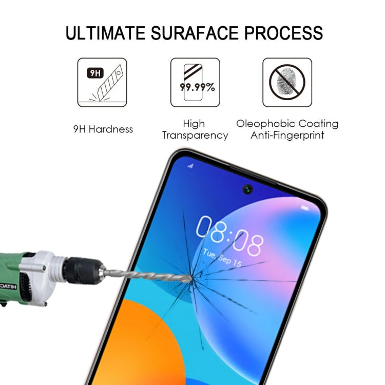Tempered glass screen protector with durability icons beside smartphone