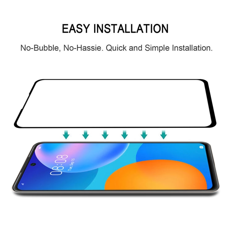 Tempered glass screen protector installation setup with alignment arrows