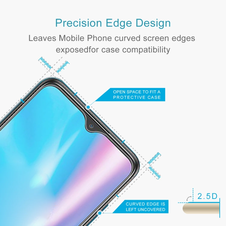 Tempered glass screen protector showing 2.5D edge coverage and open fit area