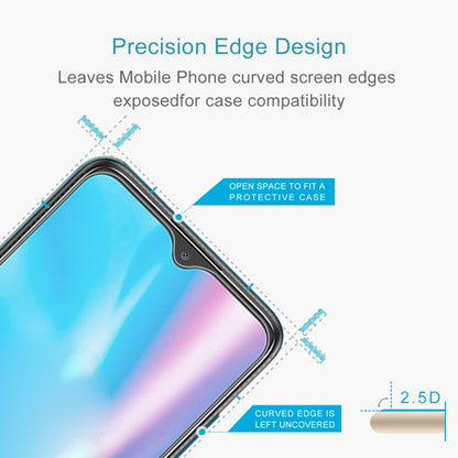 Tempered glass screen protector showing 2.5D edge coverage and open fit area