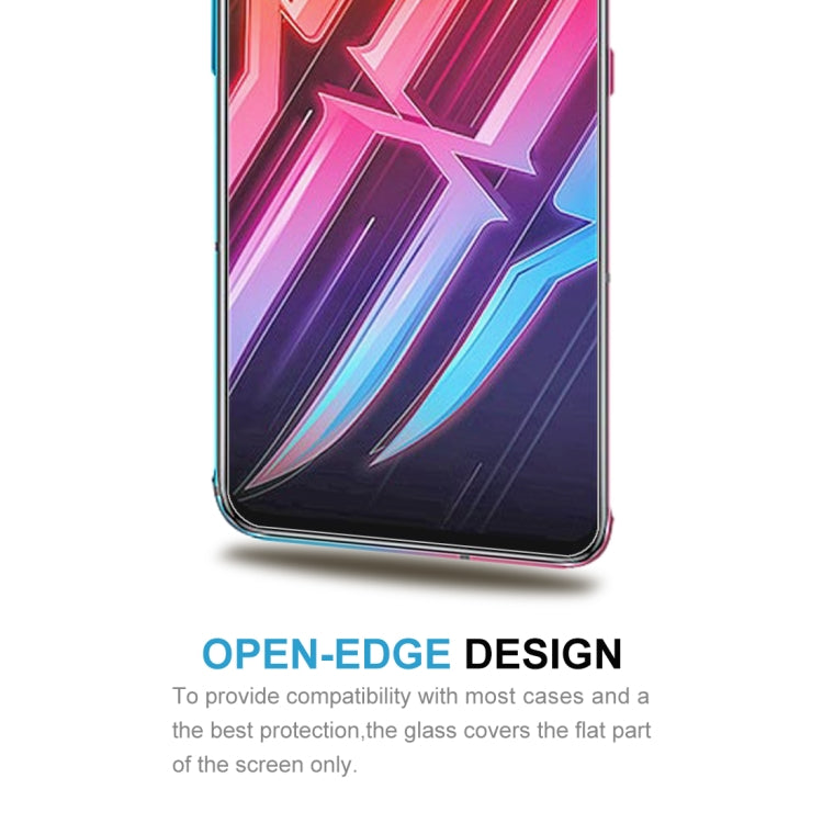 Open-edge tempered glass screen protector for front display, covers flat area only.