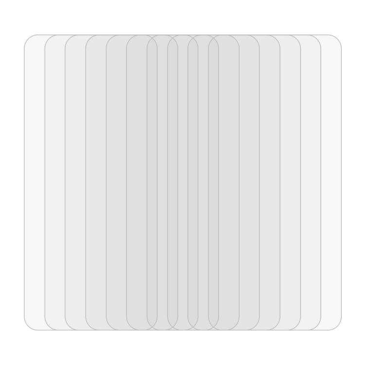 Stack of clear 10-pack tempered glass screen protectors with rounded 2.5D edges
