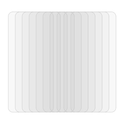 Stack of clear 10-pack tempered glass screen protectors with rounded 2.5D edges
