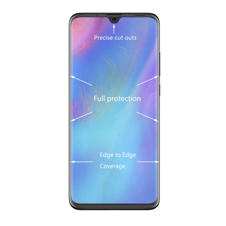 Full-coverage curved screen protector film with cutouts for speaker and camera openings