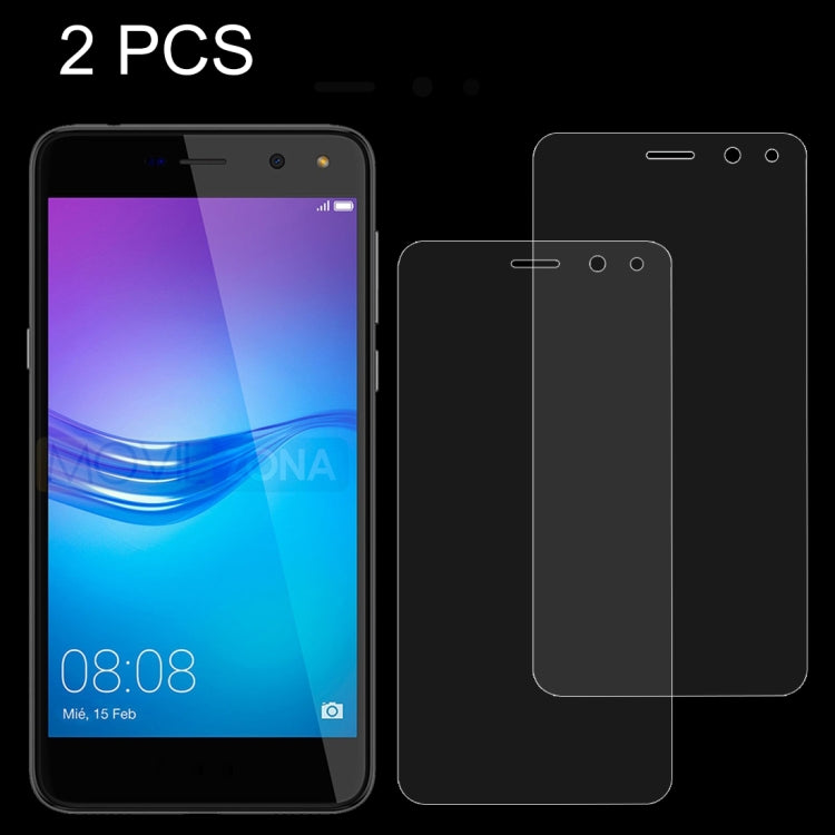 Tempered glass screen protectors, 2-pack, for Huawei Y6 (2017) with phone overlay
