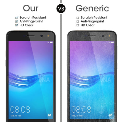 Tempered glass screen protector, 2-pack, for Huawei Y6 (2017) showing anti-scratch comparison