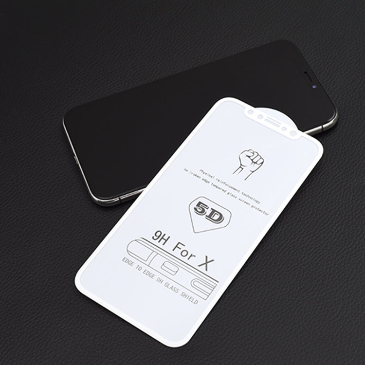 Tempered glass screen protector film on phone, 9H 5D edge-to-edge design